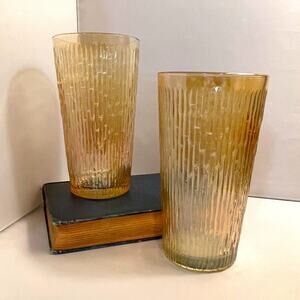 Pair Large Vintage Jeannette Tree Bark Variant Carnival Glass 23 oz Glasses